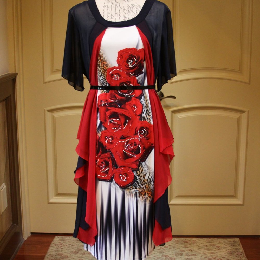 Dark navy & read rhinestone dress